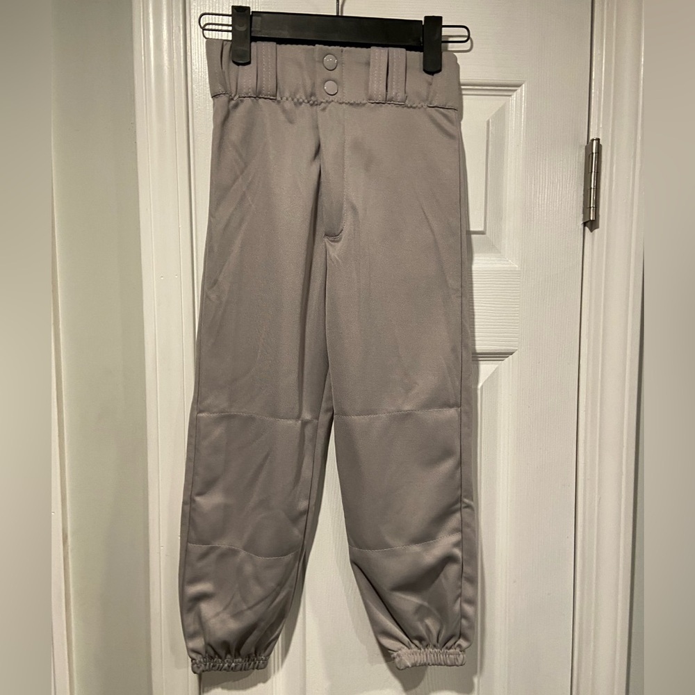 VKM Size Youth Small Gray Zip Up Snap Baseball Pants Pocket Belt Loops